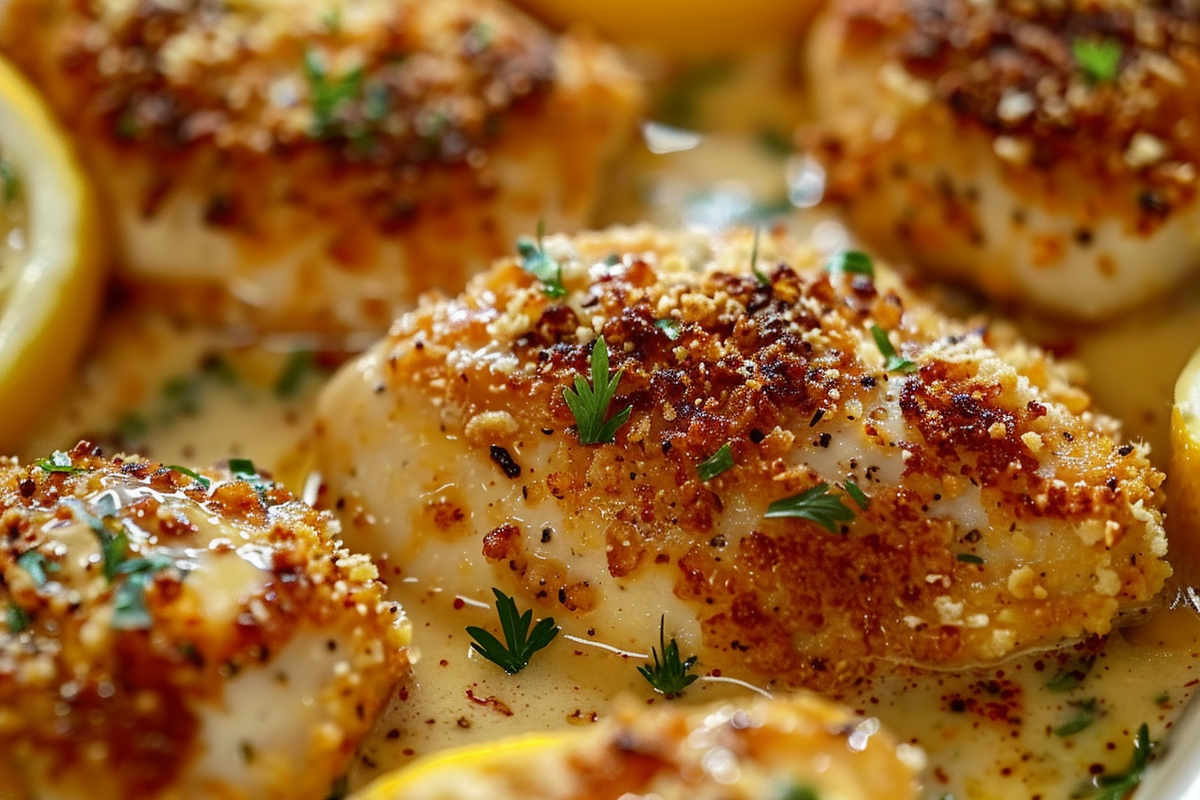 Crispy Lemon Parmesan Chicken with Butter Sauce