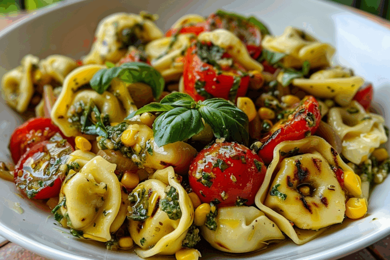 Grilled Corn & Tomato Tortellini Salad with Basil Vinaigrette
