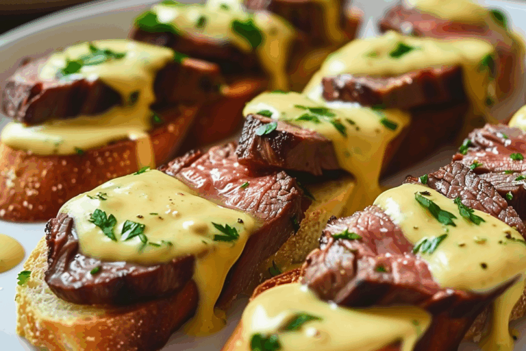 Grilled Beef Tenderloin Crostini with Béarnaise Sauce