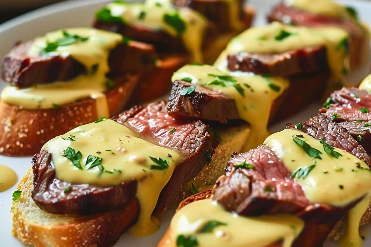 Grilled Beef Tenderloin Crostini with Béarnaise Sauce