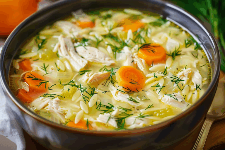 Creamy Chicken and Orzo Soup with Fresh Dill