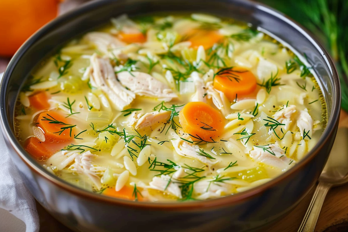 Creamy Chicken and Orzo Soup with Fresh Dill