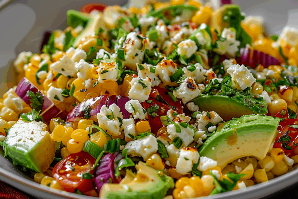 Roasted Corn Salad with Feta Avocado & Lime Vinaigrette