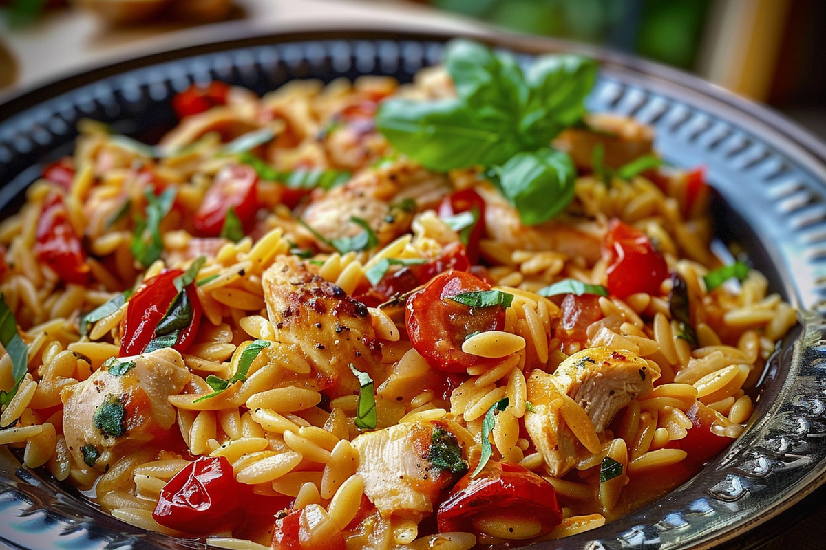 One-Pan Creamy Tomato Basil Orzo with Chicken