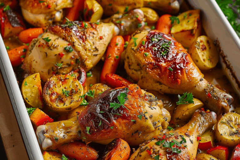 Heavenly Oven-Baked Chicken Drumsticks with Rustic Roasted Vegetables