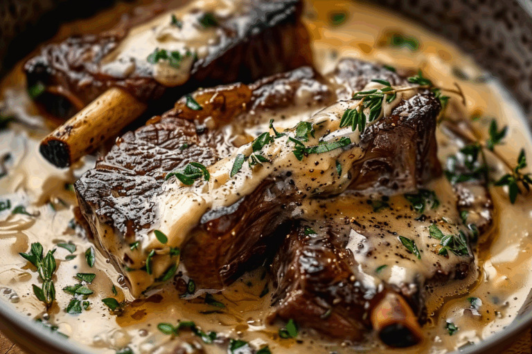 Braised Short Ribs in Creamy Herb Sauce