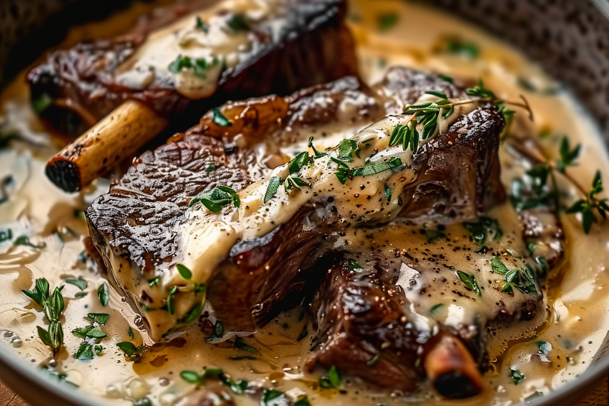 Braised Short Ribs in Creamy Herb Sauce