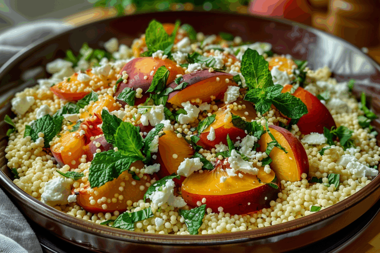 Couscous Salad with Fresh Peaches Mint & Feta