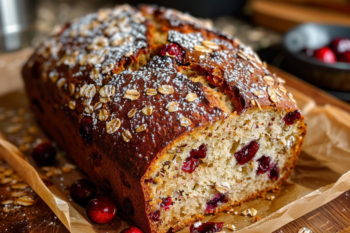 No-Knead Cranberry Honey Oat Loaf