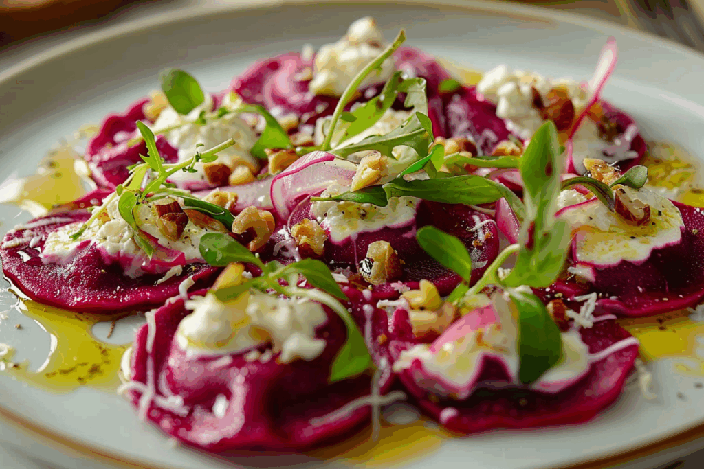 Invisible Beet Ravioli with Goat Cheese & Walnut Filling