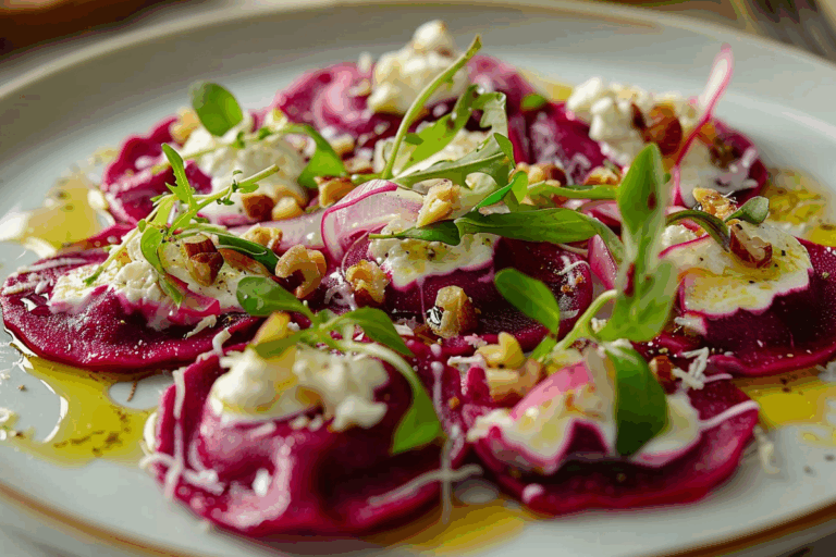 Invisible Beet Ravioli with Goat Cheese & Walnut Filling