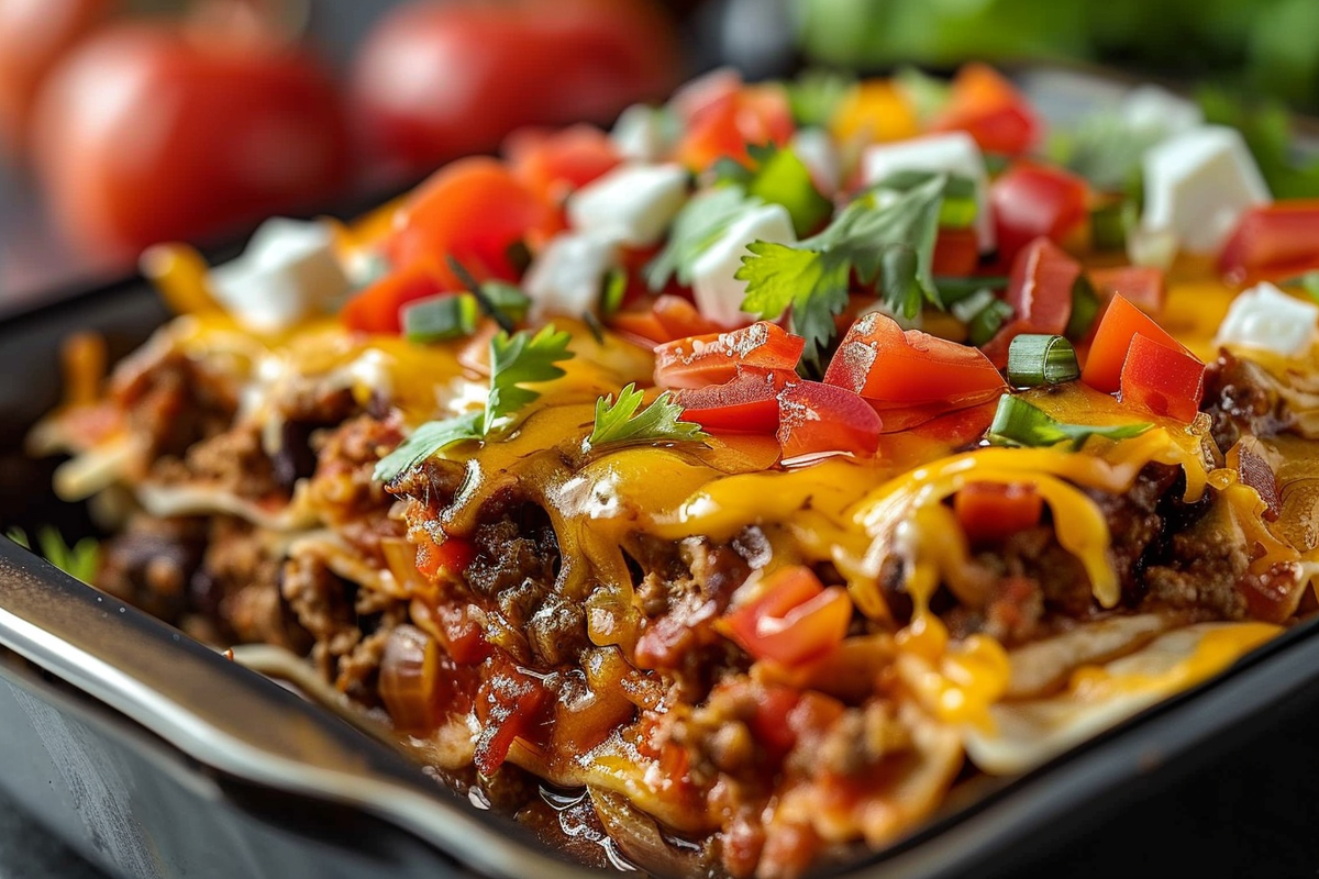 Layered Beef Burrito Casserole