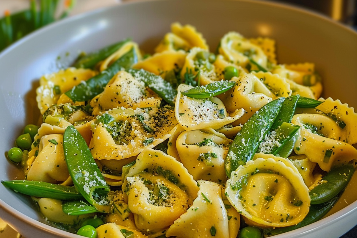 Lemon Herb Tortellini Salad with Snap Peas