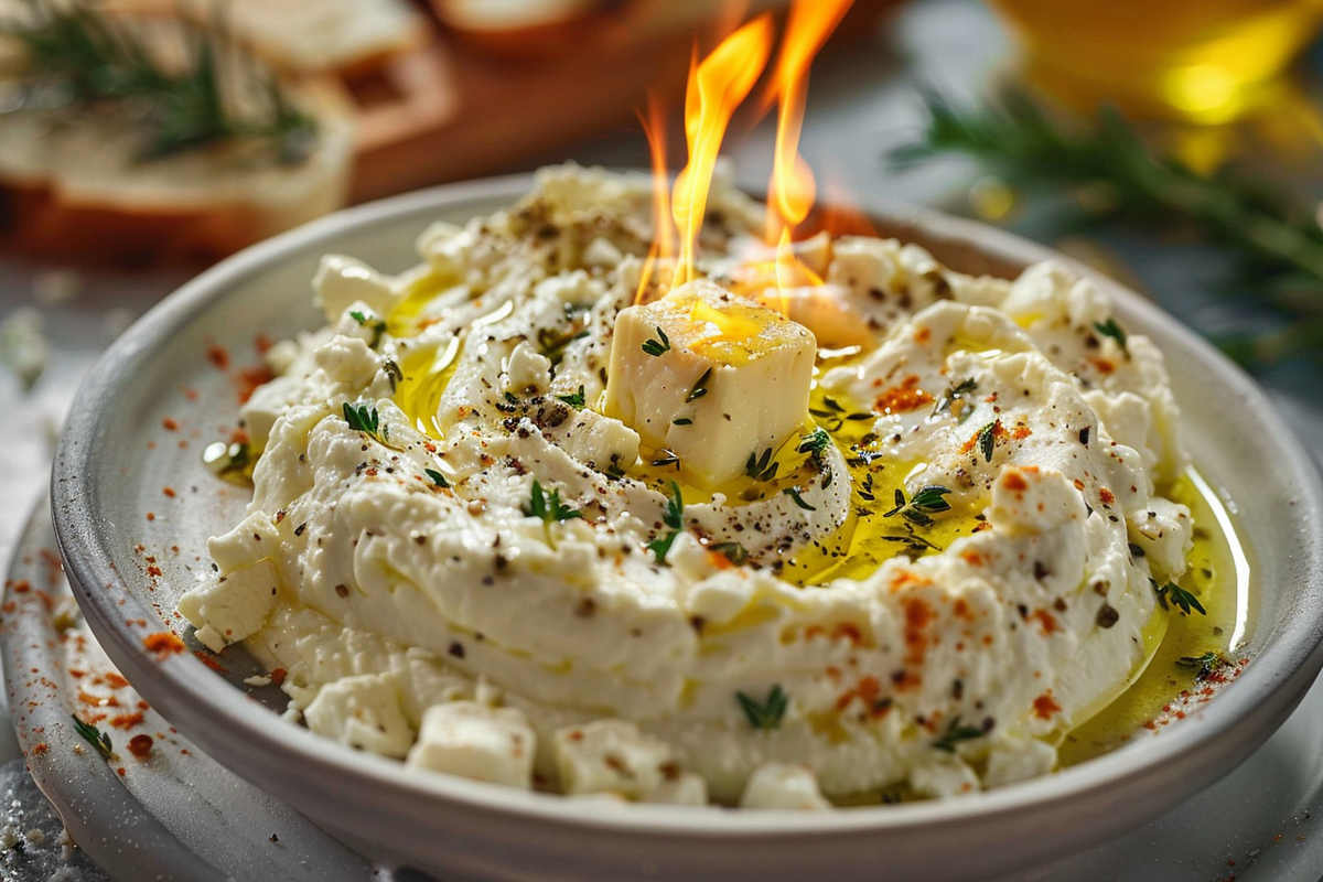 Melting Candle Feta Dip with Herb Butter Flame