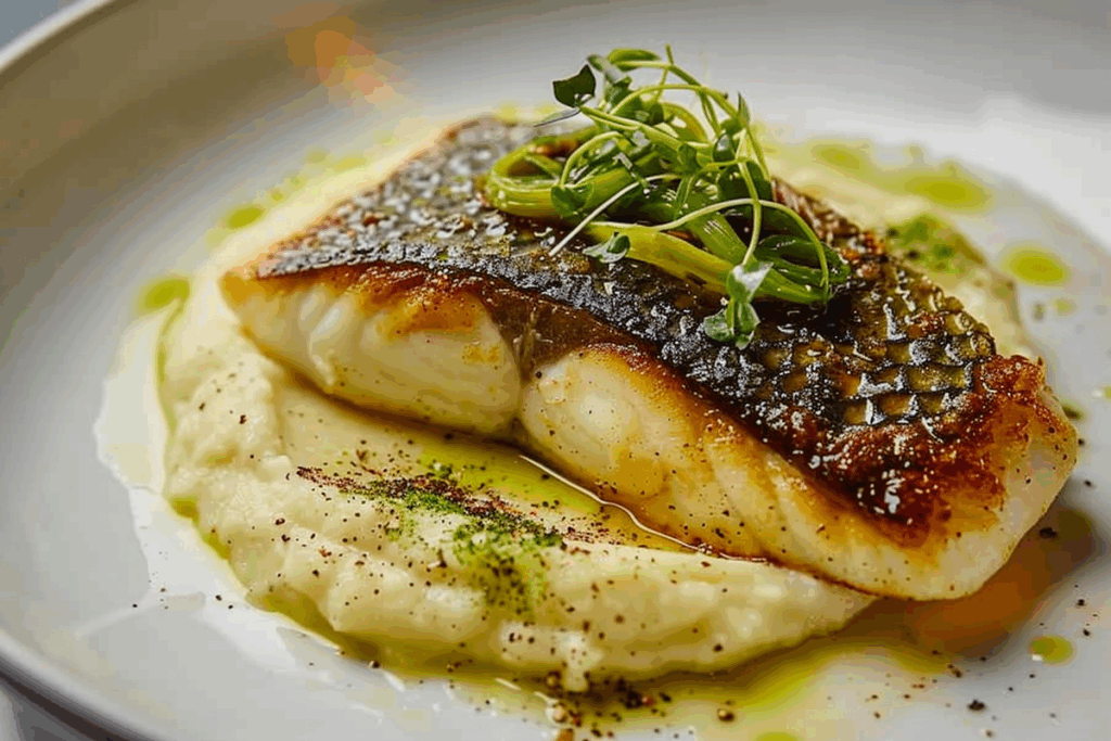 Pan-Seared Seabass with Leek & Potato Purée