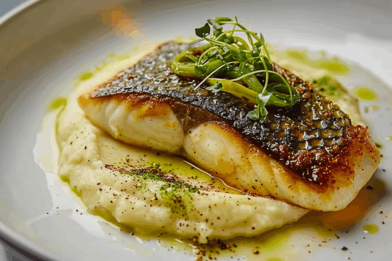 Pan-Seared Seabass with Leek & Potato Purée