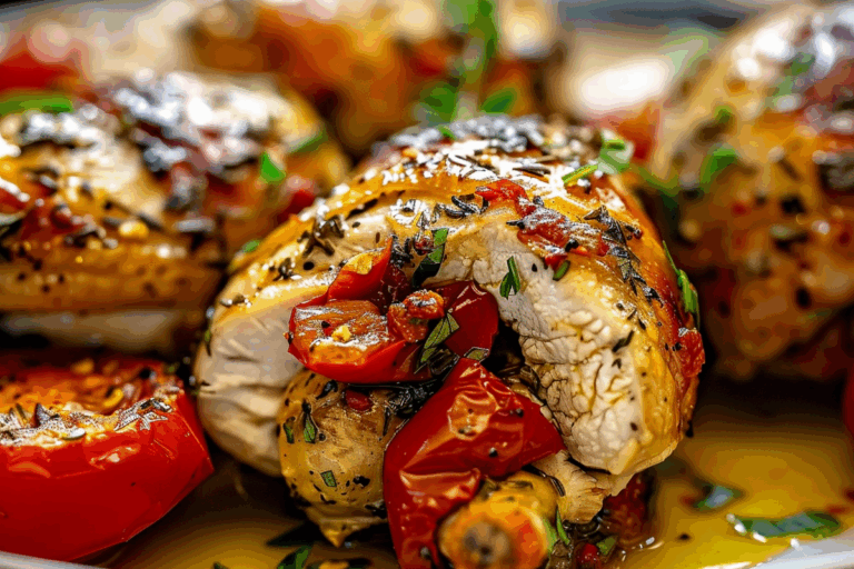 Mediterranean Stuffed Chicken with Roasted Red Peppers