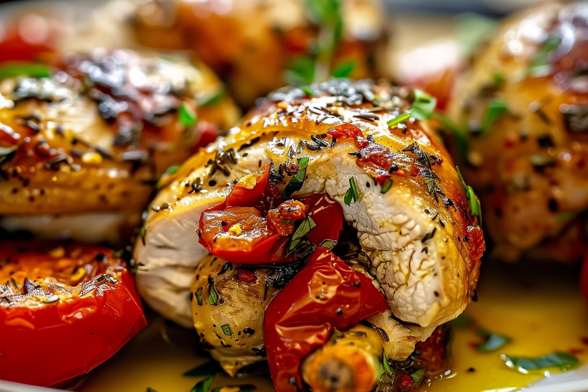 Mediterranean Stuffed Chicken with Roasted Red Peppers