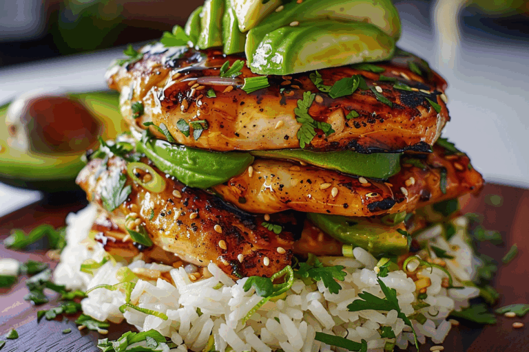 Honey Lime Chicken and Avocado Rice Stack
