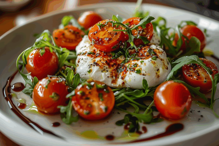 Caprese Salad with Burrata and Roasted Cherry Tomatoes