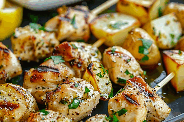 Garlic Parmesan Chicken and Potato Skewers