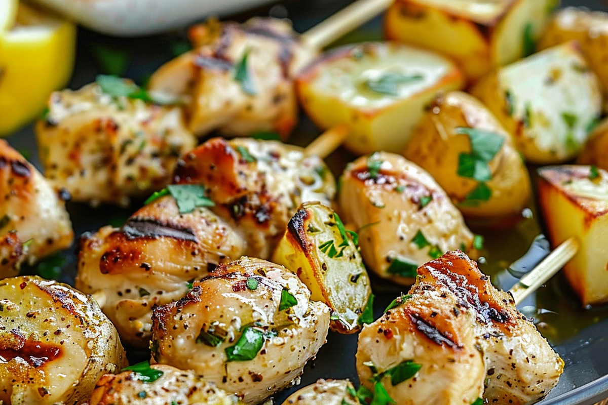 Garlic Parmesan Chicken and Potato Skewers