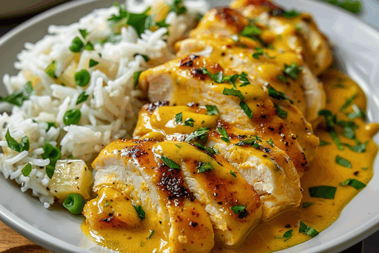 Golden Honey Mustard Chicken with Fluffy Rice