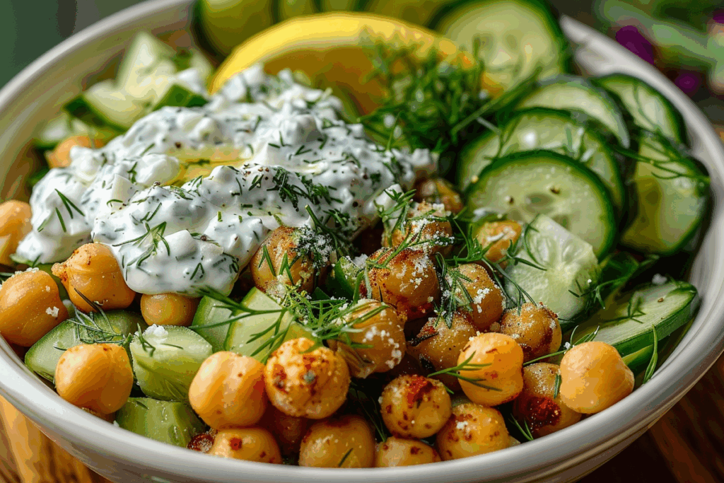 Chickpea and Cucumber Salad with Lemon Dill Yogurt Dressing
