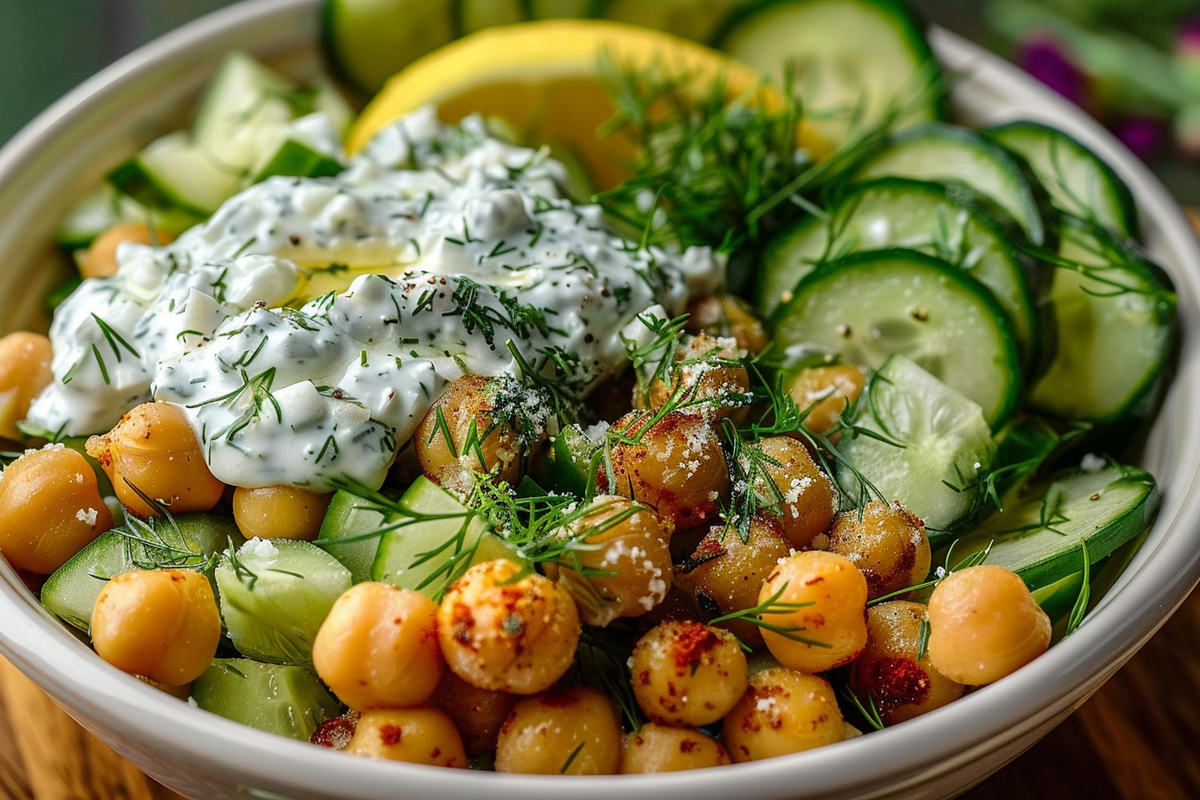 Chickpea and Cucumber Salad with Lemon Dill Yogurt Dressing
