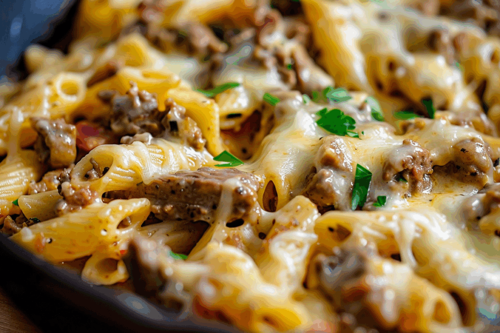 Creamy Philly Cheesesteak Pasta Skillet