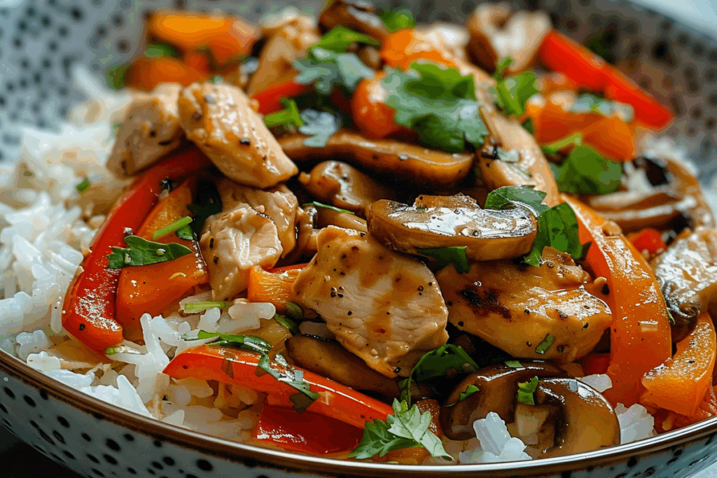 Next-Level Mushroom Pepper & Chicken Rice Bowl