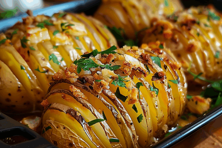 Golden Hasselback Potatoes with Crispy Garlic
