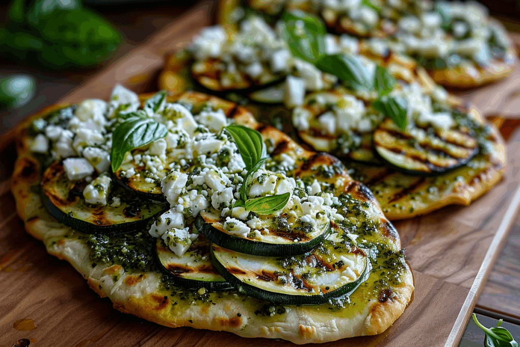 Grilled Flatbread with Pesto Zucchini & Feta