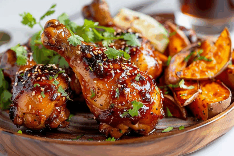 Vietnamese Chicken Drumsticks with Danang-Style Soy Sauce and Crispy Sweet Potato Wedges