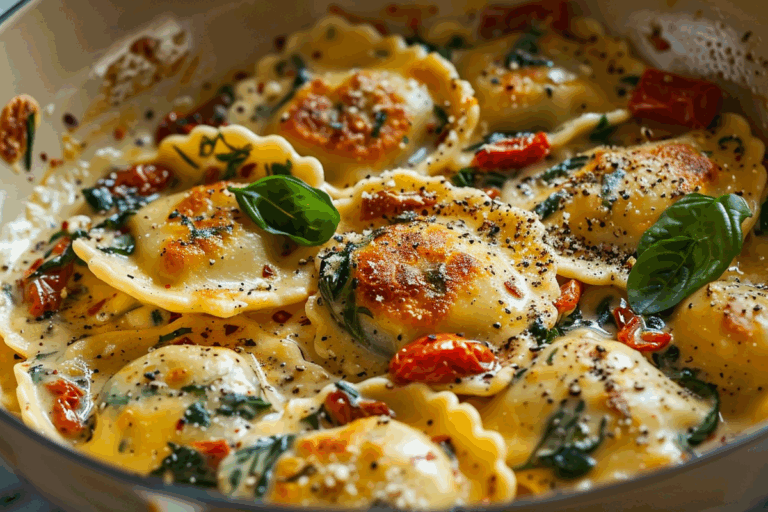 Ravioli with Spinach and Sun-Dried Tomato Sauce