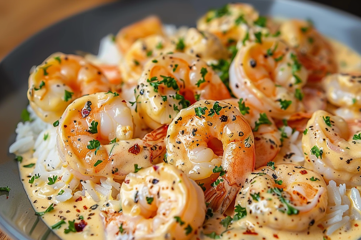 Garlic Cream Shrimp over Rice