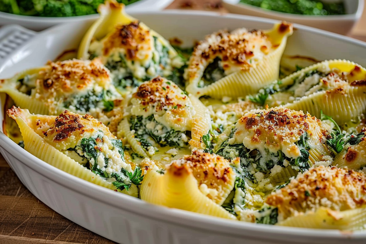Greek Stuffed Shells with Spinach Feta and Lemon Cream