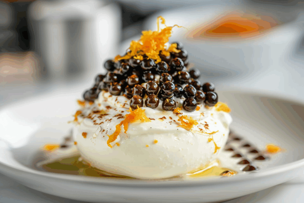 Espresso Pearls on Whipped Mascarpone with Orange Zest