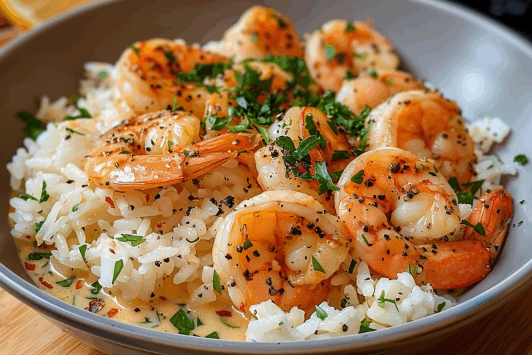 Creamy Garlic Butter Shrimp Bowl with Herb Rice
