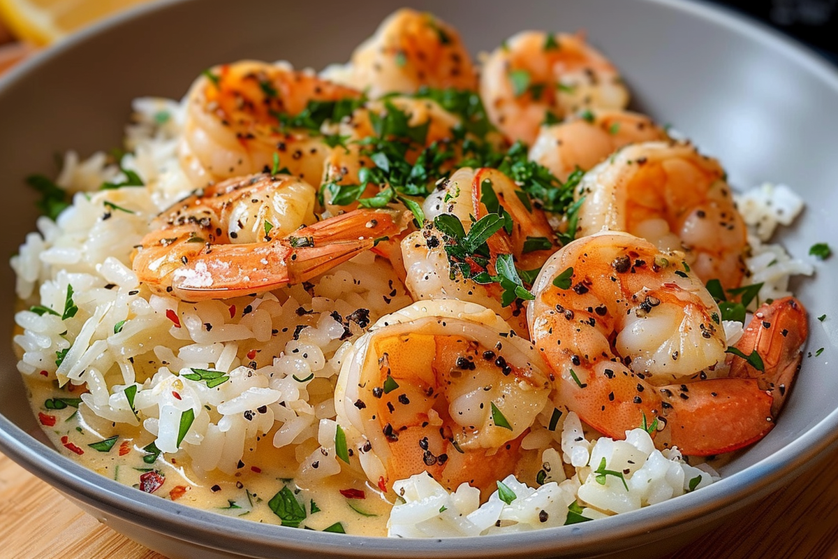 Creamy Garlic Butter Shrimp Bowl with Herb Rice