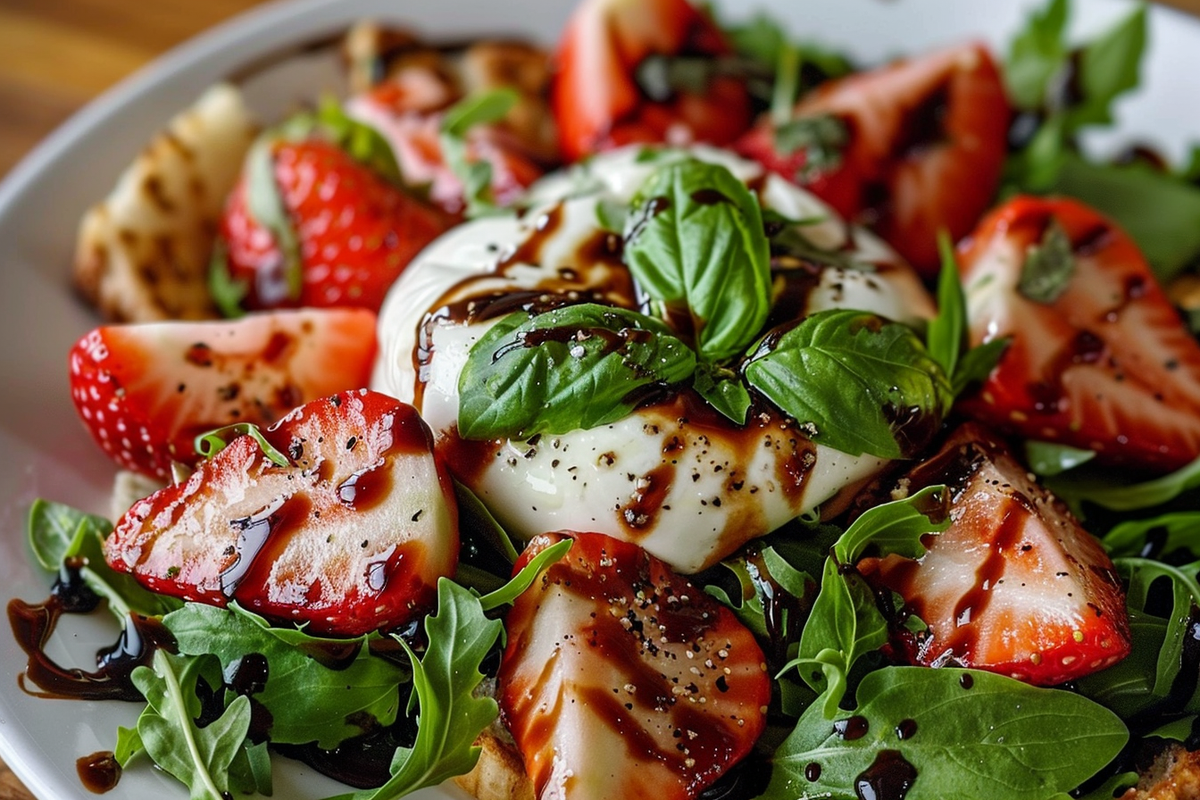 Strawberry & Burrata Salad with Fresh Basil & Balsamic
