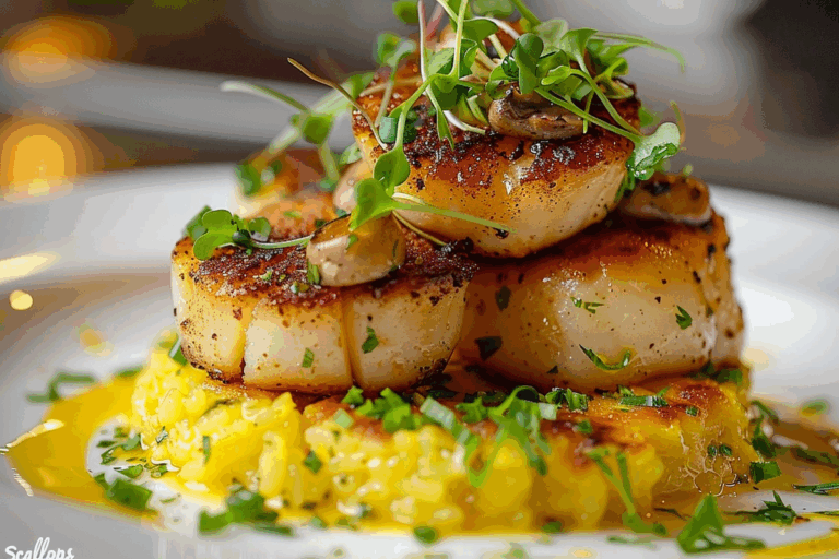 Mushroom "Scallops" on Saffron Risotto Cakes