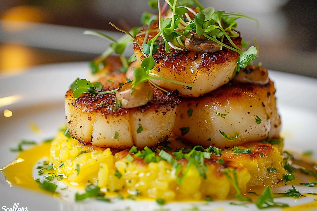Mushroom "Scallops" on Saffron Risotto Cakes