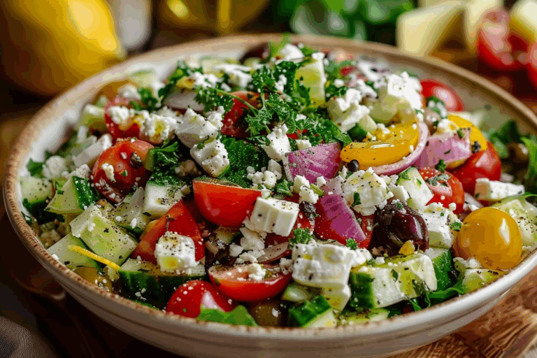 Greek Salad with Lemon Herb Dressing & Feta Crumble