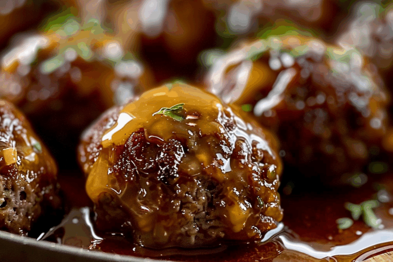 Cheesy Stuffed Meatballs with Sweet Glaze