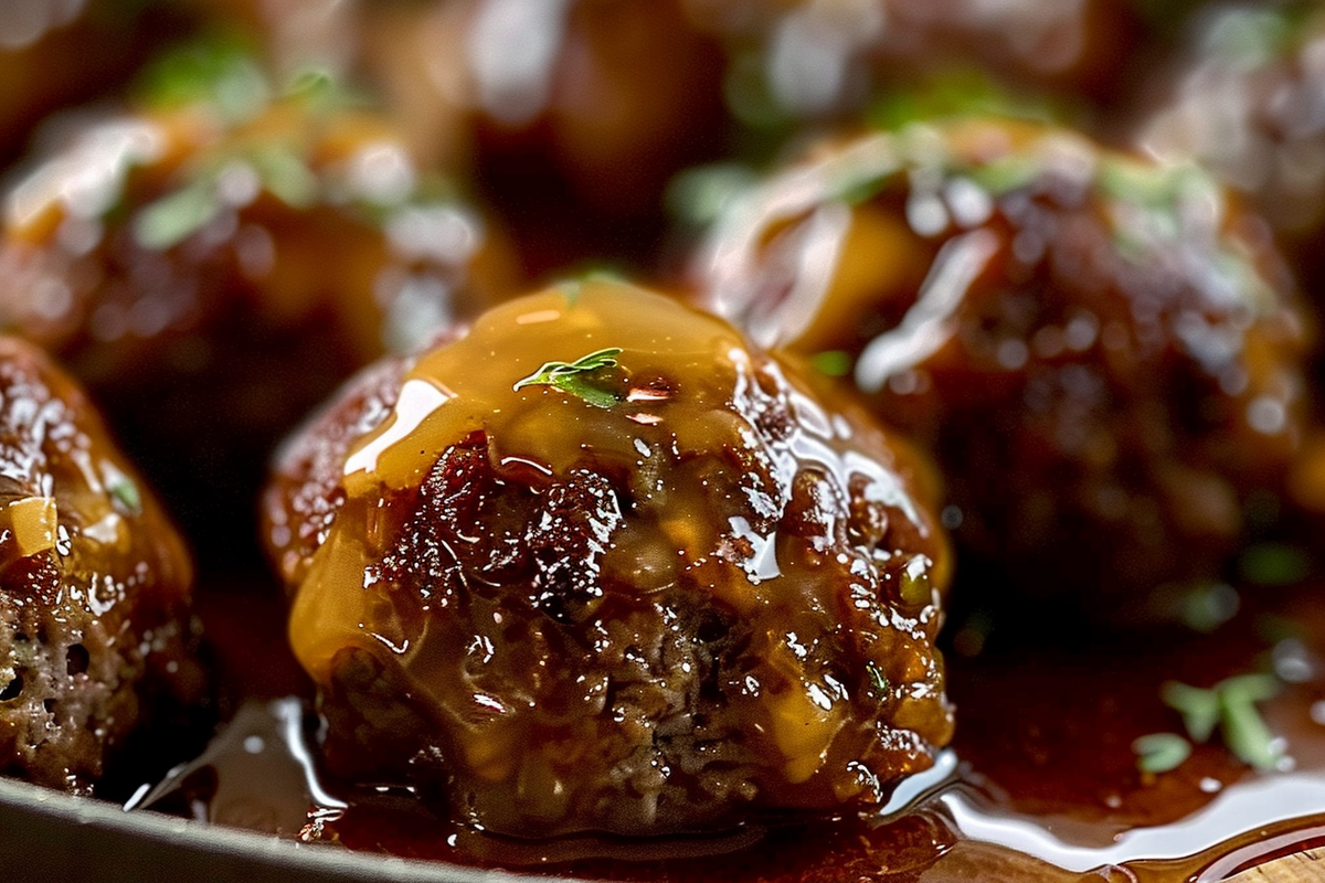 Cheesy Stuffed Meatballs with Sweet Glaze