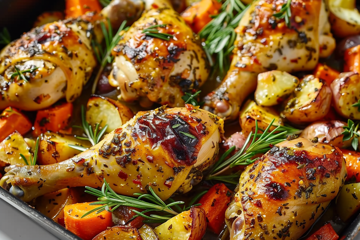 Oven-Roasted Herb Garlic Chicken Drumsticks with Roasted Vegetables