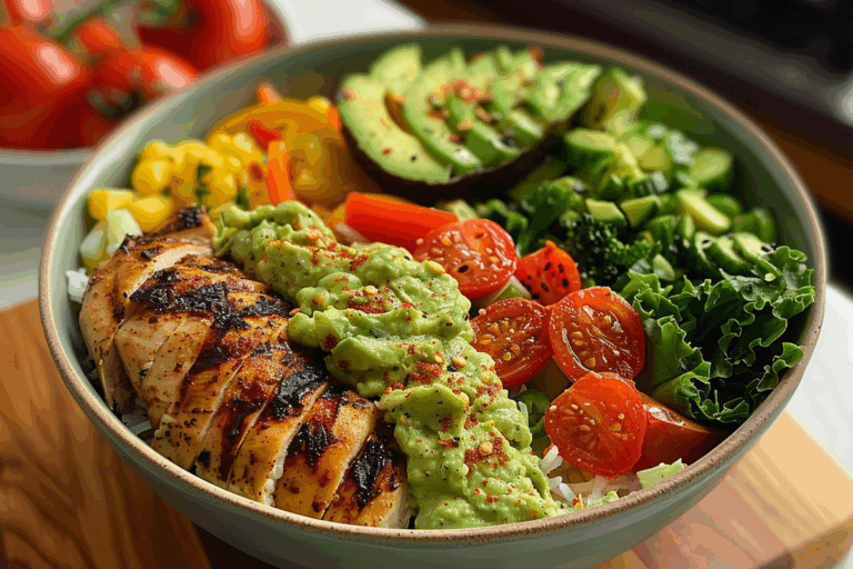 Epic Grilled Chicken Veggie Bowl with Creamy Guac