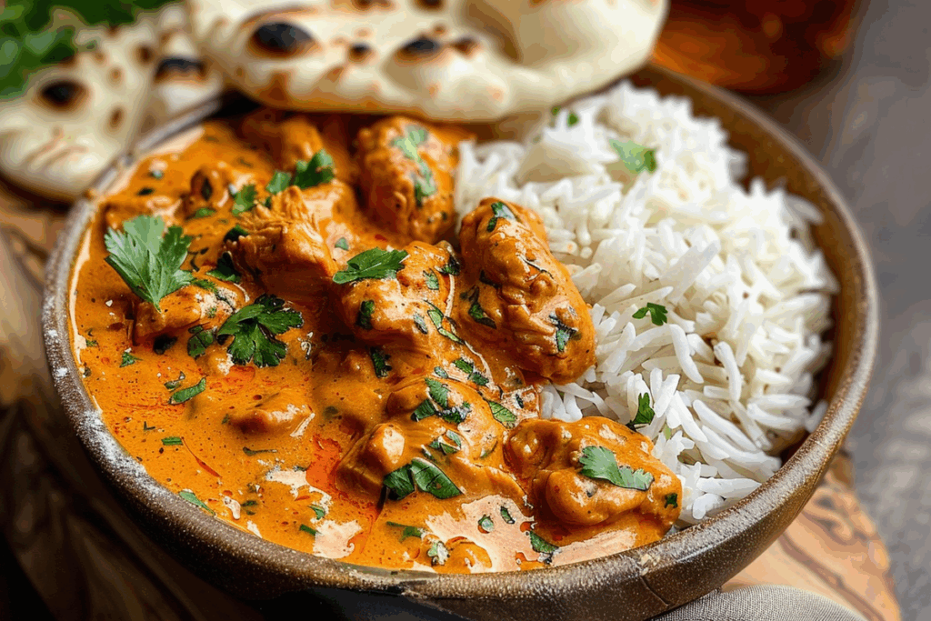 Epic Butter Chicken with Soft Rice & Golden Garlic Naan