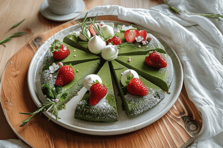 Matcha Mille Crepe Cake with Strawberries